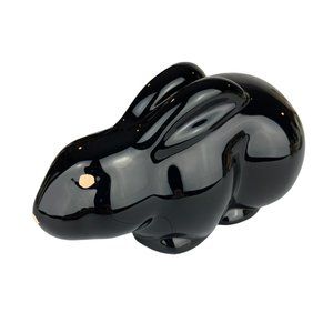 Vtg Dalzell Viking Black Glass Rabbit Paperweight Figurine Bunny Signed Spring